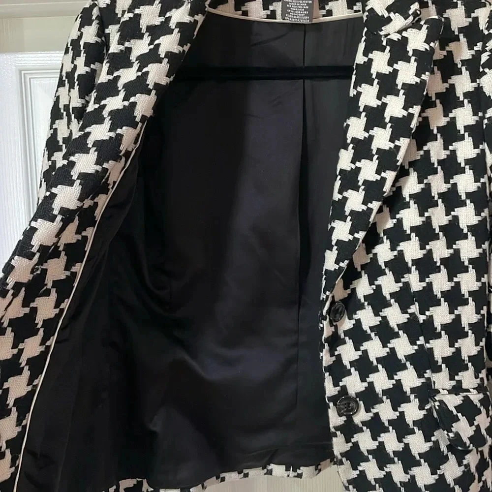 George by Mark Eisen Women’s Blazer Button Closure Collared Houndstooth Size 4 - Picture 4 of 10